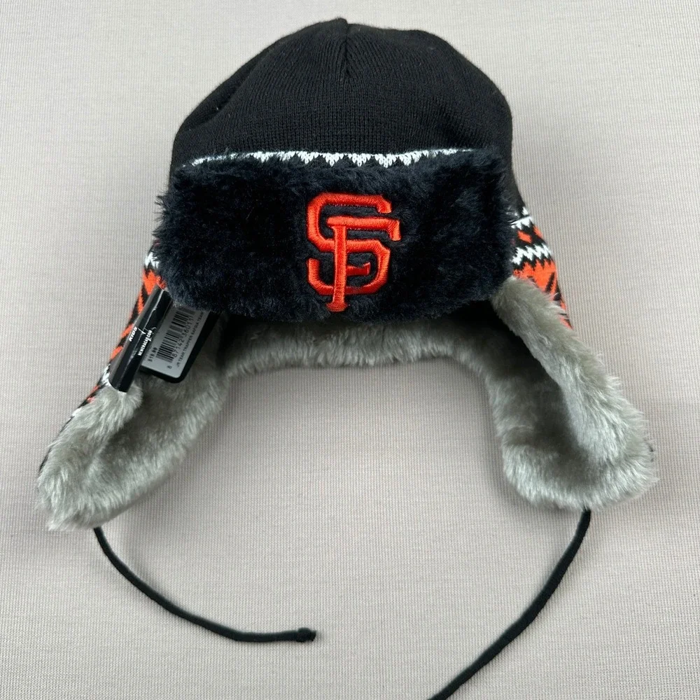 New Era Kids San Francisco Giants Trapper Hat Black Orange Fair Isle Winter Cap